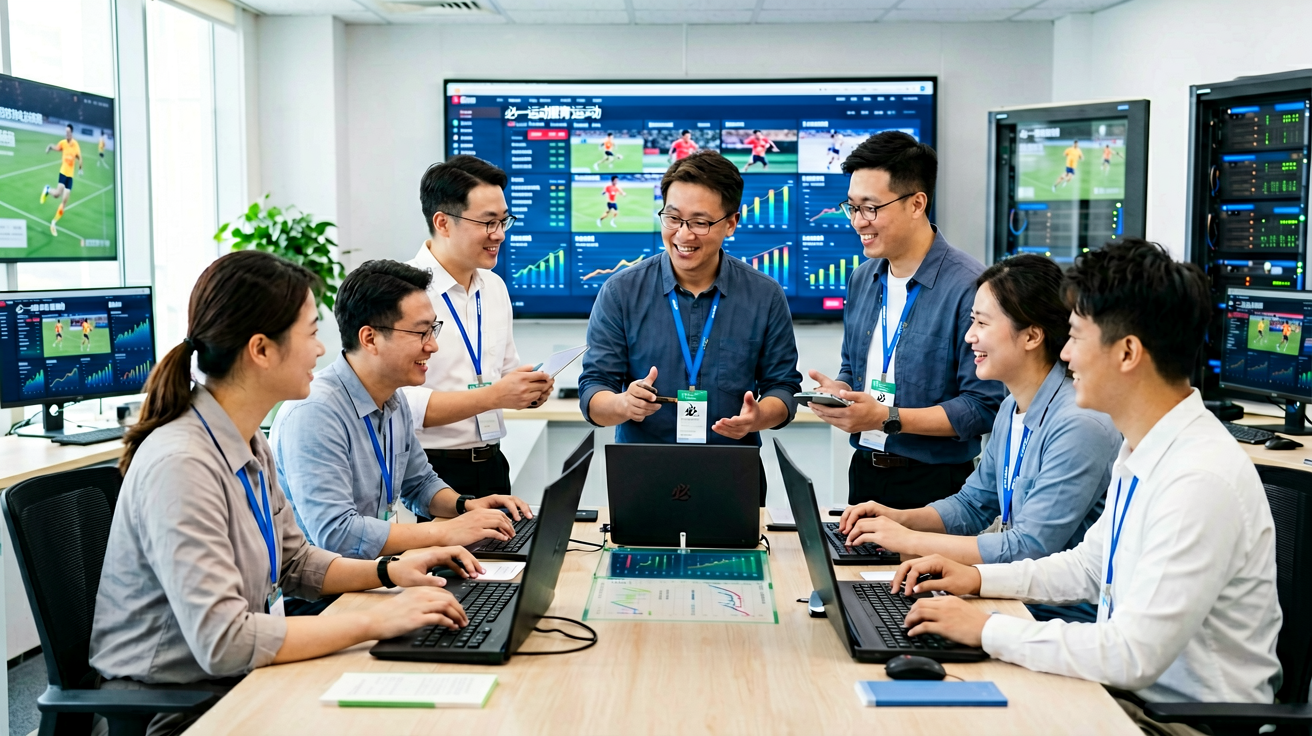 必一运动团队在数据中心进行赛事数据监控和体育内容制作